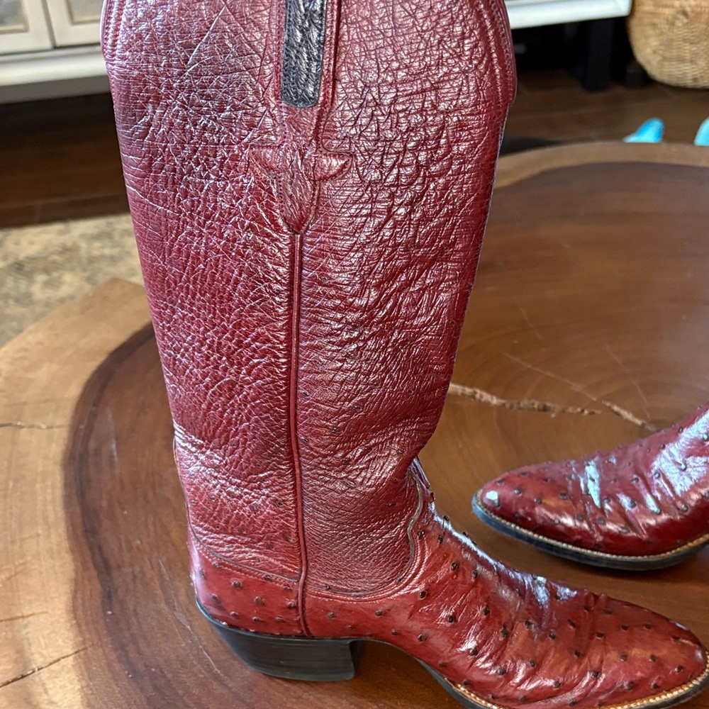 Lucchese Brown Ostrich Leather Heeled Boots - Picture 9 of 16